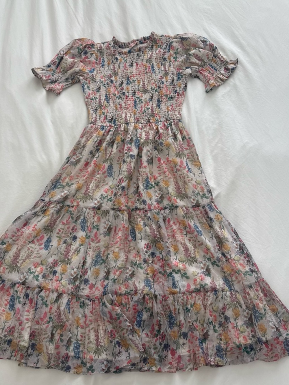 Floral Smocked Midi Dress - Cream Multi
